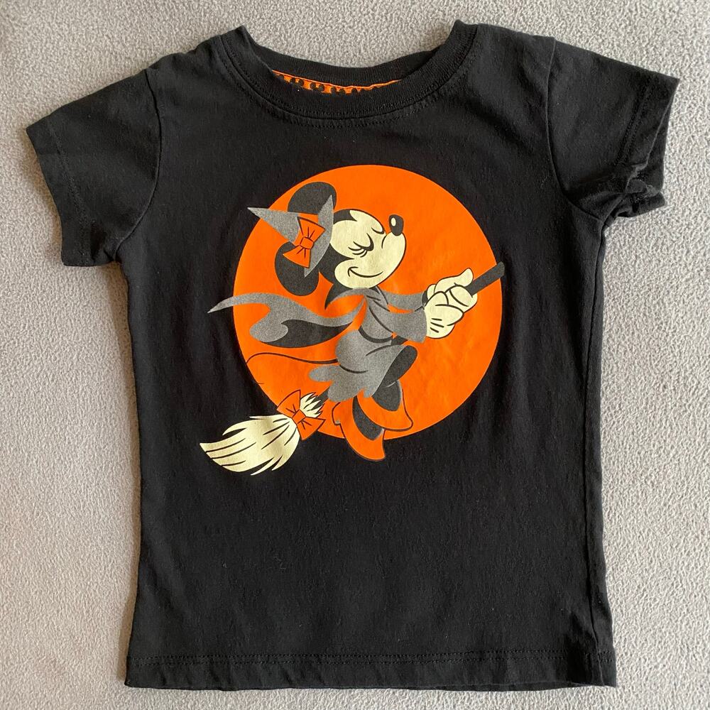 Disney Junior Minnie Mouse Witchy Halloween‎ T Shirt 2T/3T Black Orange Moon